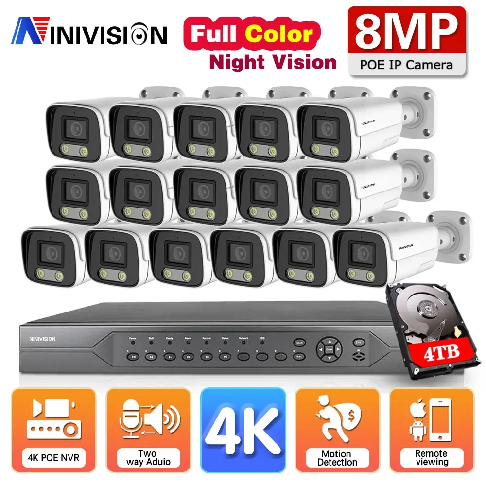 System 4K 16CH CCTV System Poe NVR Kit Bullet Kolor Nocny wizja AI Wykrywanie ruchu H.265 Nadzór wideo Kamera bezpieczeństwa IP P2P