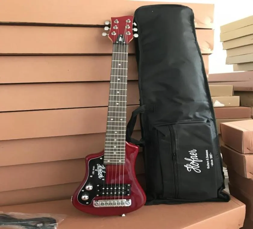 Anpassad Leftanded Hofner Shorty Travel Guitar Protable Mini Electric Guitar Black Red Blue Color With Cotton Soft Bag Strap P4886824