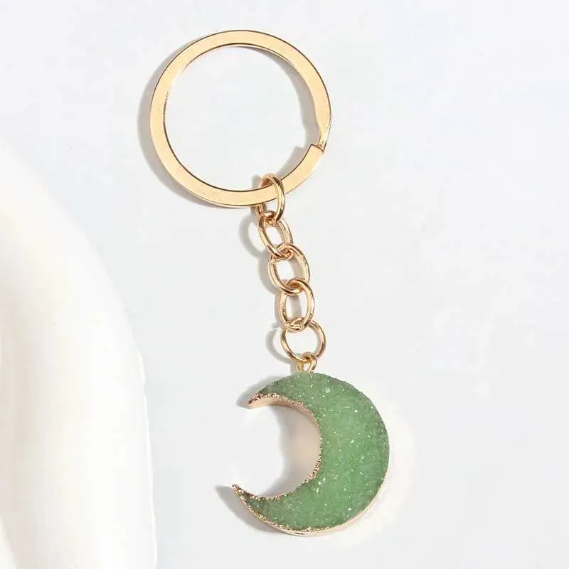 Keychains Lanyards Cute Moon Keychain Resin Key Ring Crescent Chains Souvenir Gift For Women Men Handbag Accessorie Cay Keys DIY Simple Jewelry Q240403