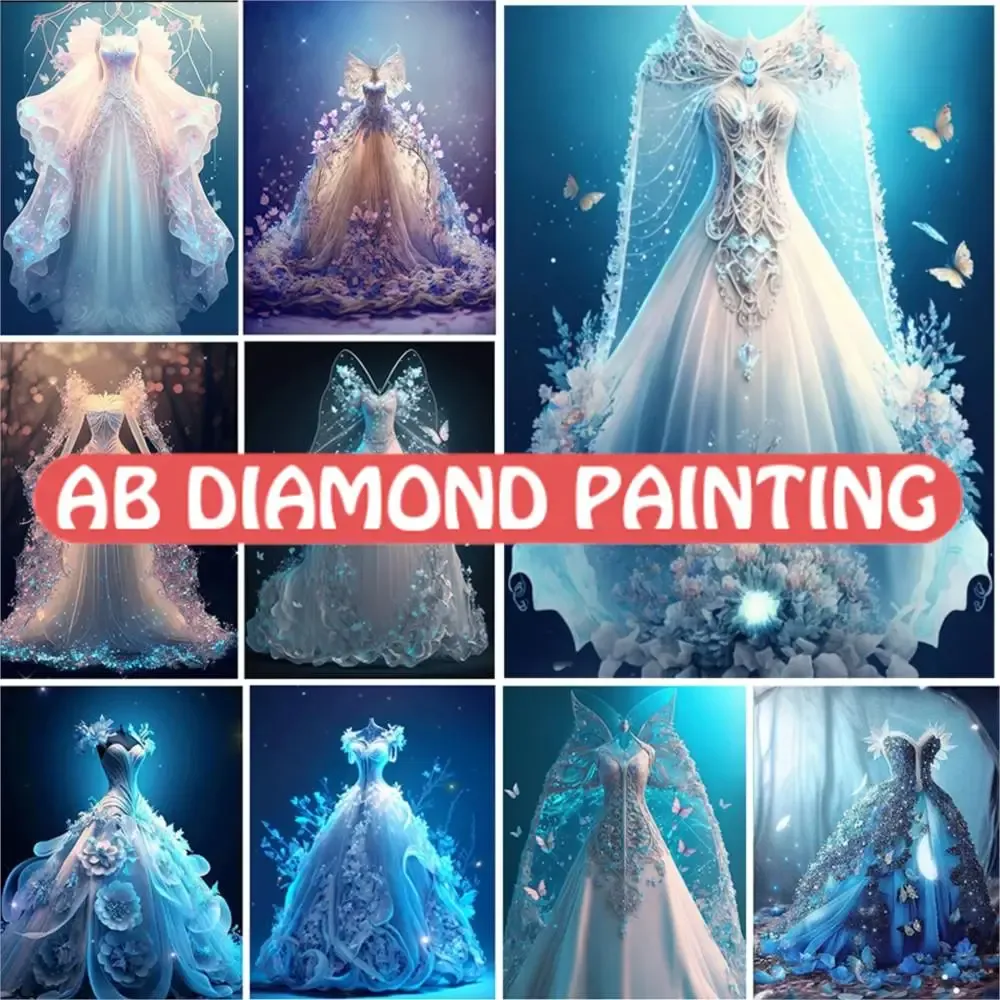 Batteries Ab Wedding Dress Diamond Painting 2023 New Full Round Drill Home Decor Diamond Mosaic Cross Fantasy Picture Embroidery