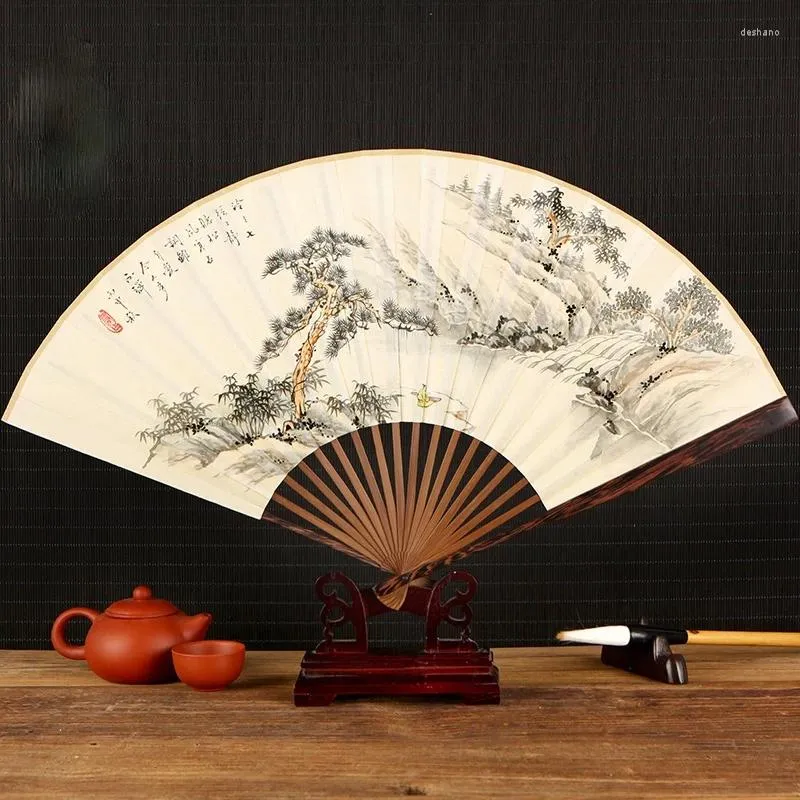 Decorative Figurines Folding Fan Portable Paper Ebony/Chicken Wing Wood Ventilateur Gift Hand Painted Ventilador 30cm Chinese Ancient Style