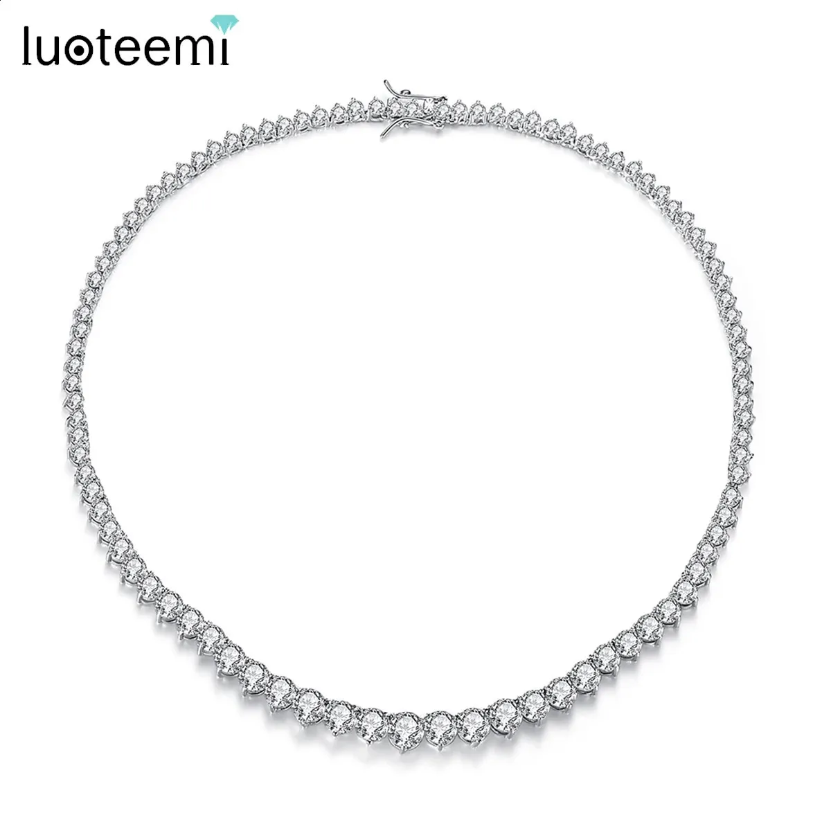 Luoteemi Luxury Designer 7mm Iced Out Tennis Necklace for Women Heart Shape Cubic Zircon Eesthetic Jewelry Wedding Bride Choker240327