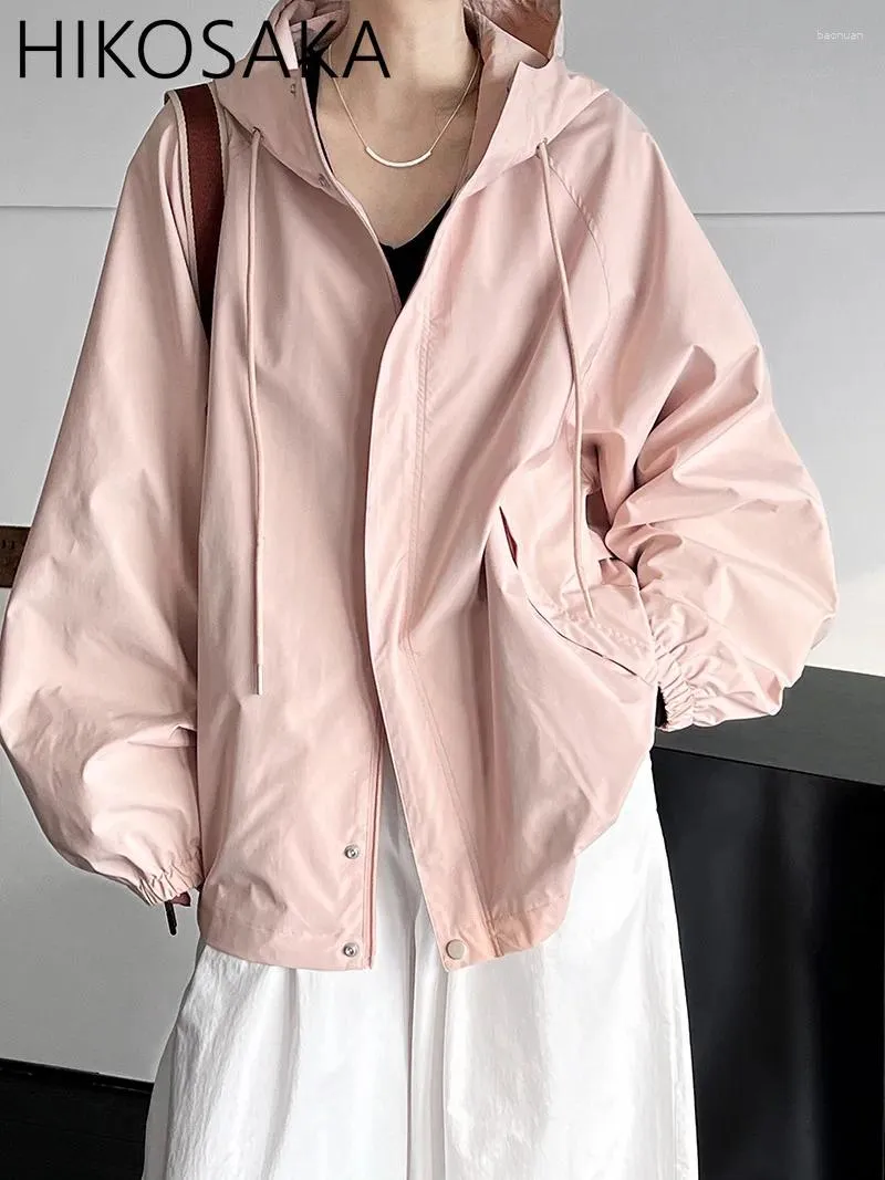 Damesjassen roze capuchon jas Outdoor Casual Loose Zipper lange mouw jassen 2024 lente Koreaanse mode all-match windbreaker uit het werk