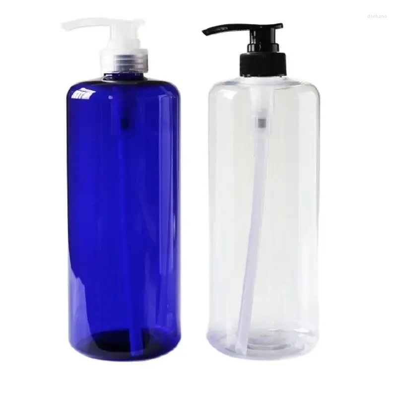 Lagringsflaskor 8st Shampoo Bottle Refillable Clear Blue Round Plastic 1000 ml Black Pump 1L Cosmetic Packaging Emulsion Lotion