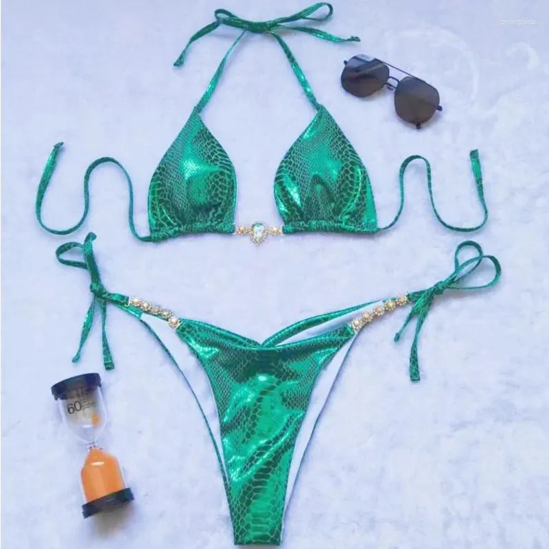 Damskie stroje kąpielowe seksowne błyszczące bikini stroje kąpielowe z kryminami żeńskie kobiety pchaj brazylijskie bikini plażę kąpiel noszenie kąpieli kostiumy basenowe bar Bather