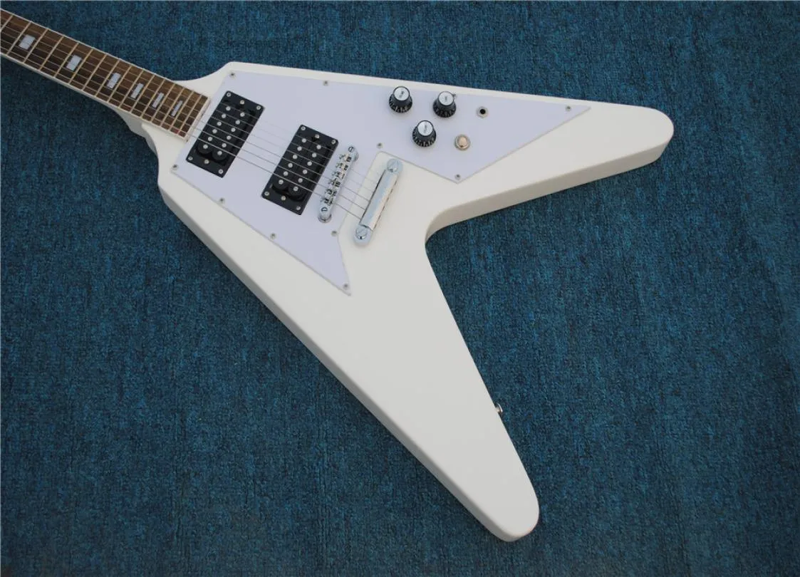 Qualité supérieure de qualité gauche V Flying V blanc électrique guitare guitarra guranteed qualité toute la couleur accepte7063968