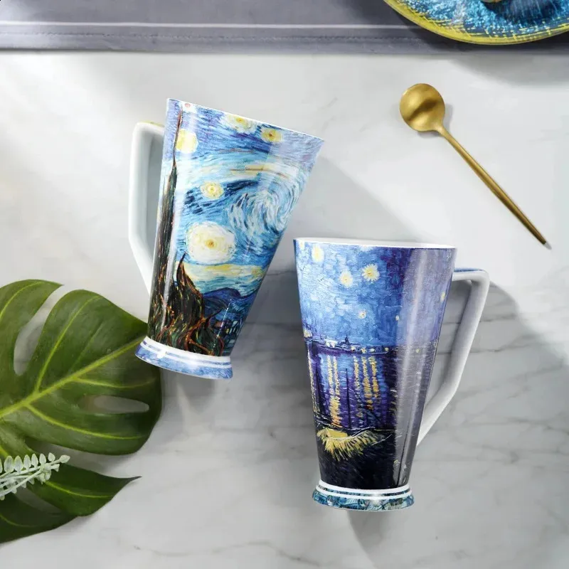 Van Gogh Bone China Cerâmica Copo de Cerâmica Caneca de Cerveja Bela Pintura Perfeita Time de Chá Perfect Alta qualidade 240407