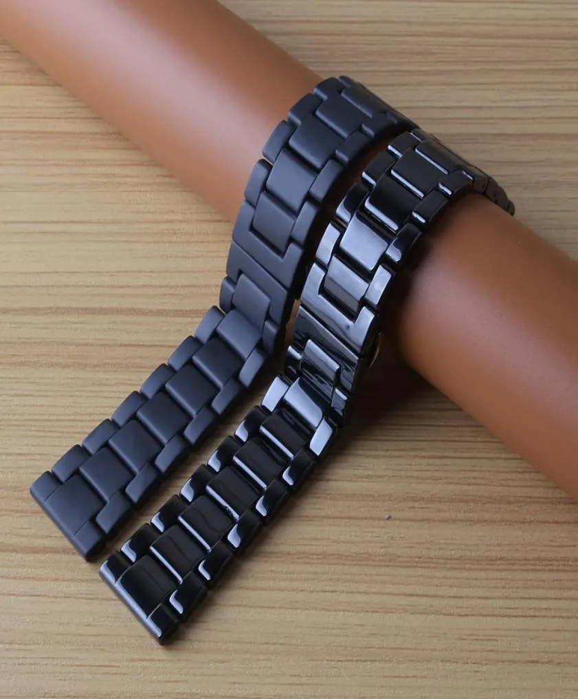 Black Polished and Matte Watchband Ceramic Watches Men Women Accessoires Fashion Bracelet avec papillon Boucle 20 mm 22 mm Fit SMAR3248952