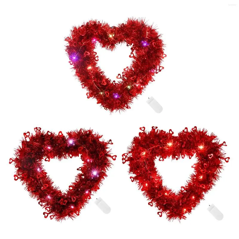 Decorative Flowers Heart Shaped Valentine Wreath With Light Front Door Decoration For Wedding Anniversary Decor Lightweight Sturdy Stylish