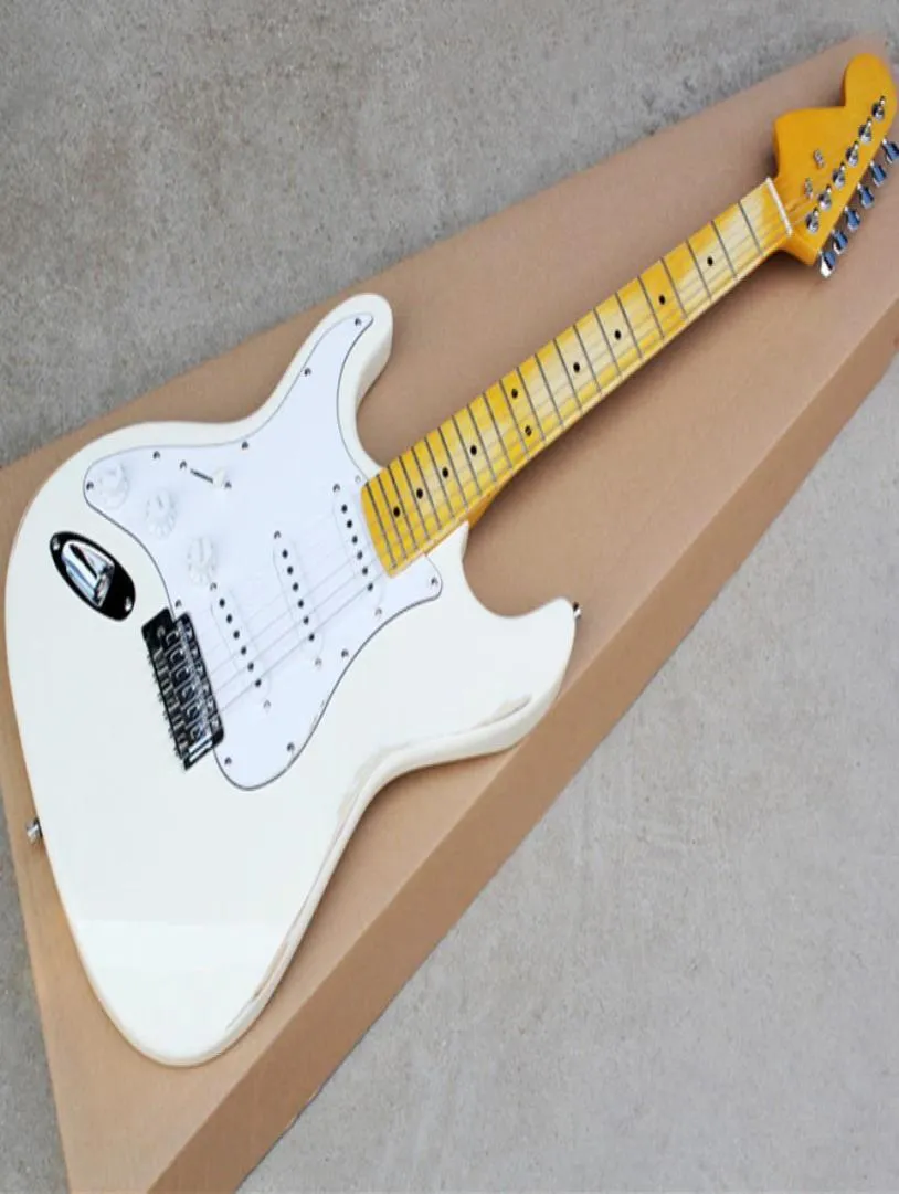 Left Handed White Vintage Style Electric Guitar with SSS PickupsWhite PickguardYellow Maple NeckCan be Customized as Request3559626