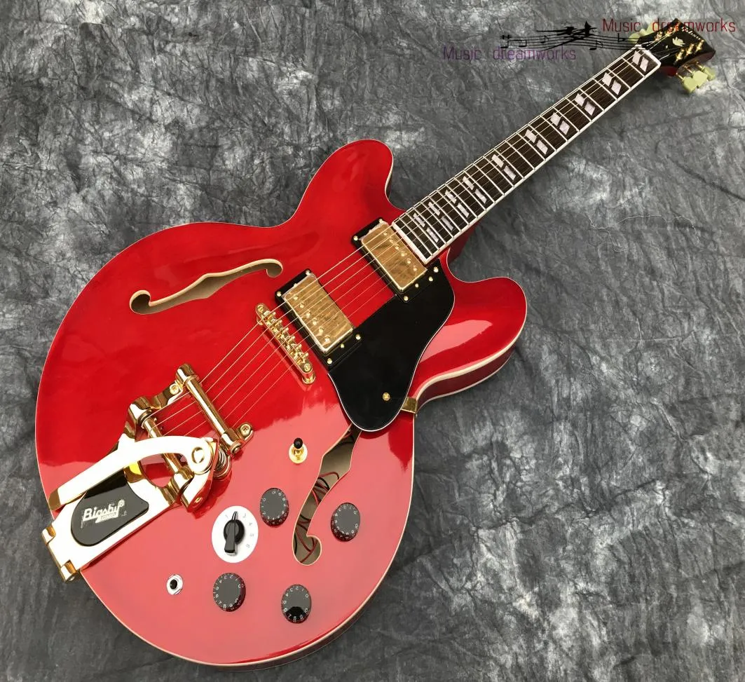 China Electric Guitar Oem Shop Guitar Guitar Hollow Jazz Guitar Big Jazz System Vibrato Transparente Red Multipition Switch6995041