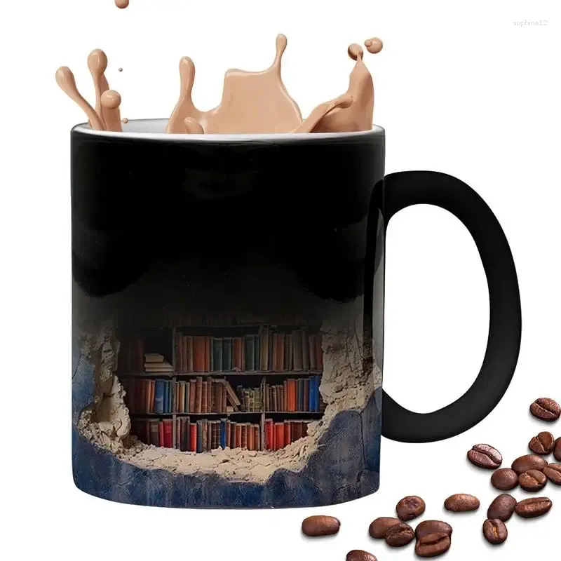 Tazze scaffale caffettiera tazza 3d natalizi divertenti novità di calore tazza sensibile in studio regalo latte per gli amanti dei libri scrittori