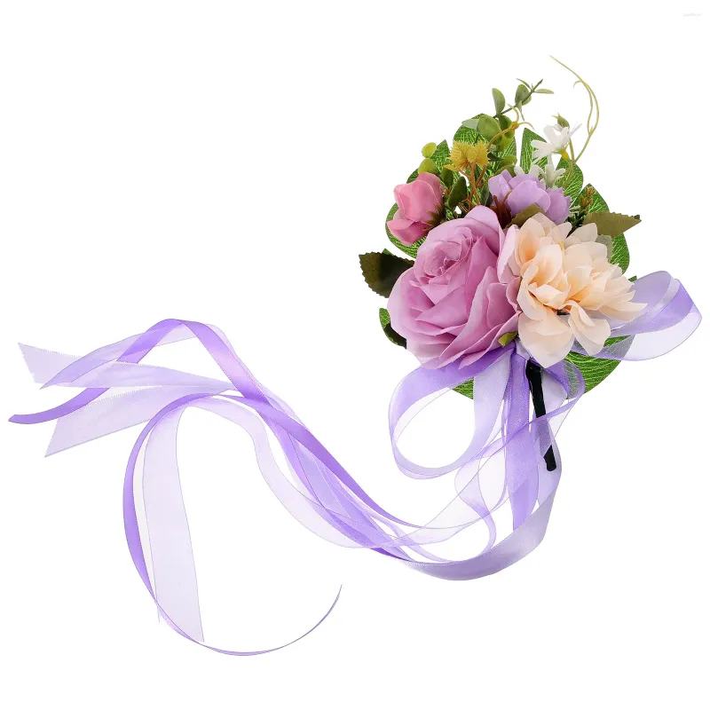 Flores decorativas Cadeira de casamento de volta para a celebração da fita de decoração artificial floral