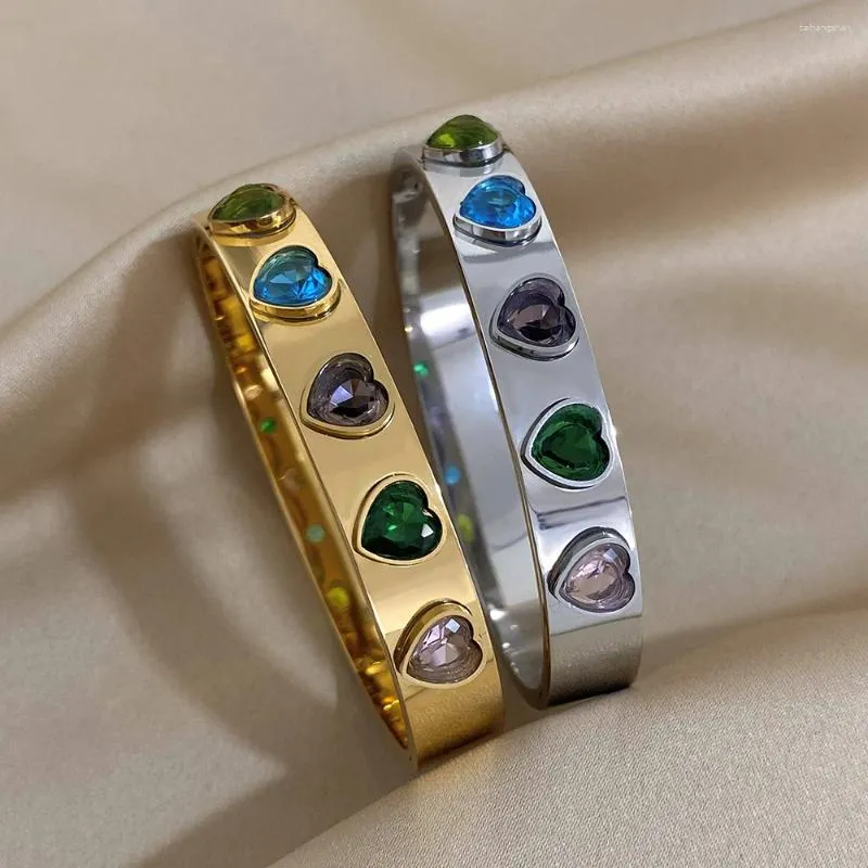 Bangle Luxury Zircon rostfritt stål armband för kvinnor älskar hjärtband manschett armband smycken valentins dag gåvor