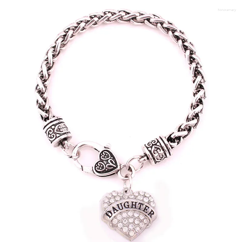 Charm Bracelets High Grade Women Jewelry Bracelet DAUGHTER Written In Heart Pendant With Crystals Zinc Alloy Provide Drop