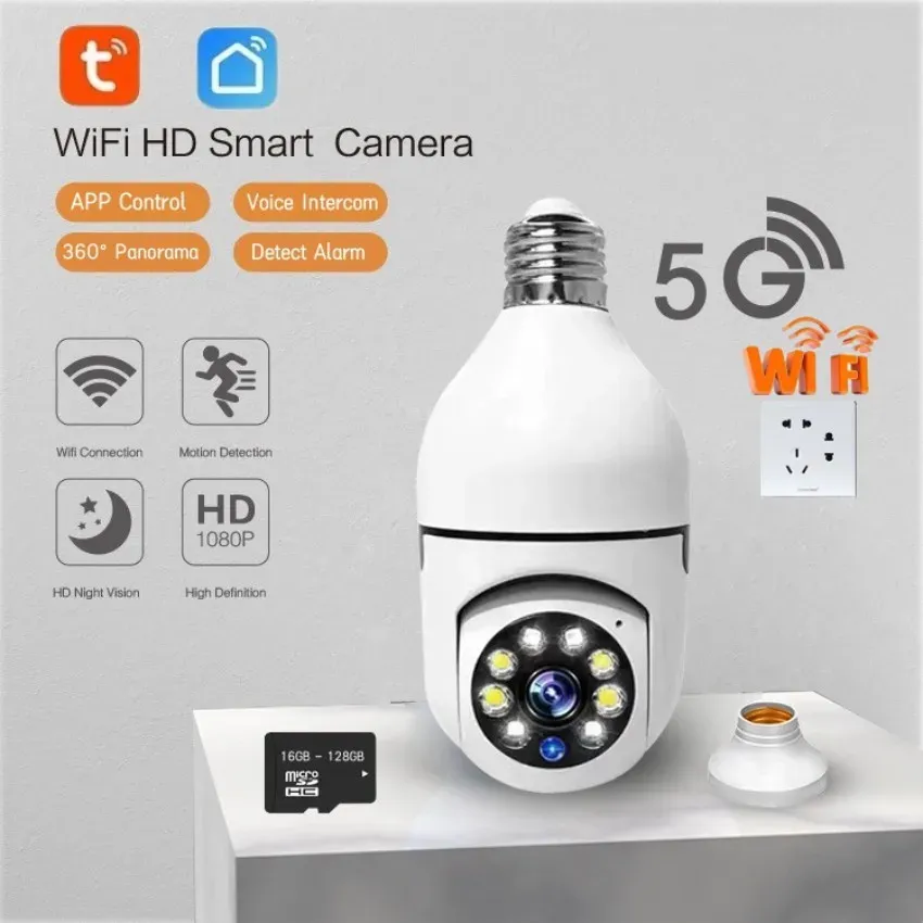 Kamery Tuya 5G Wi -Fi E27 Ochrona bezpieczeństwa żarówki 1080p Nocna wizja Automatyczna ludzka kamera IPTV Vigilancia Wifi Casa Cctv Kemera