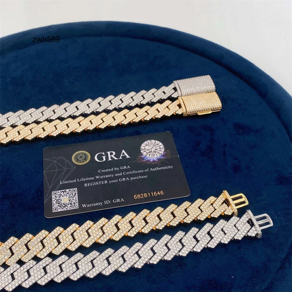 مصمم مجوهرات الهيب هوب المثلج للرجال الهيب هوب مجوهرات 15 مم 22 غرا مويسانيت 925 الفضة الصلبة الذهب مطلي 18K كوبية سلسلة كوبية