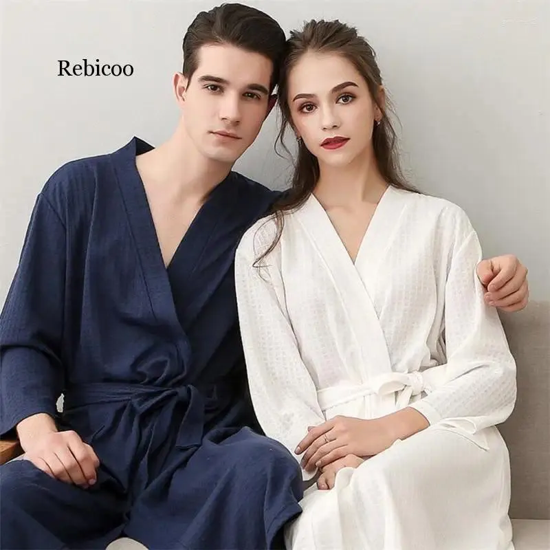 Ev Giyim İlkbahar Yaz Hidrofilik Elyaf İnce Nightgowns Unisex Sweatwear Çift Bandrobe Belirli Erkek Kadınlar Kadınlar