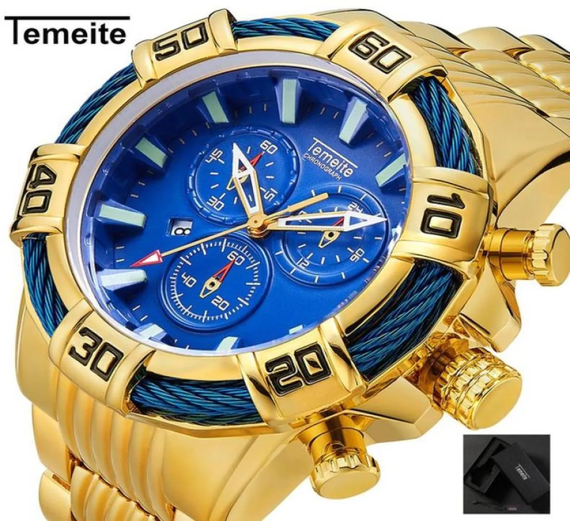 Temeite Relogio Masculino Business Luxury Gold Quartz Analog Men039s Watch Sport Watch Men Immasproof Military Homme Wristwatc8072118