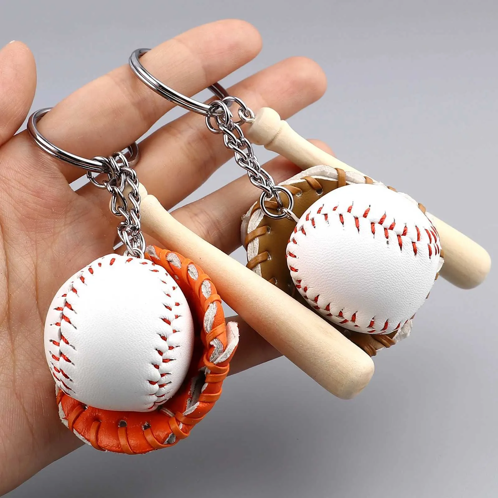 Keychains Lanyards Mini Three Piece Baseball Globe houten stick sleutelhanger sportwagen sleutelhanger heren cadeau 11 cm 1-delige Q240403