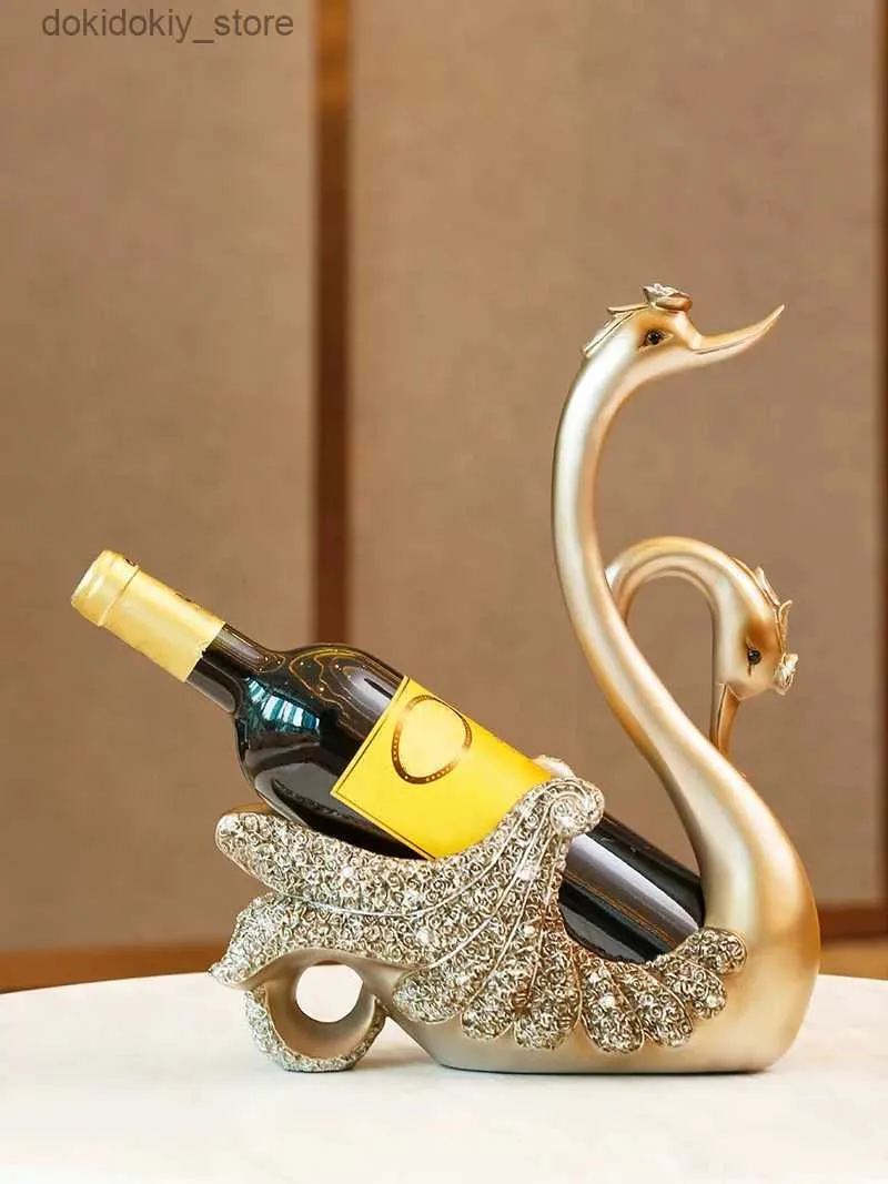 Arts and Crafts Creativity Resin Rose Siamese swan wine rack Wine bottle rack Resin ornaments Animal sculpture European-style home decorationsL2447