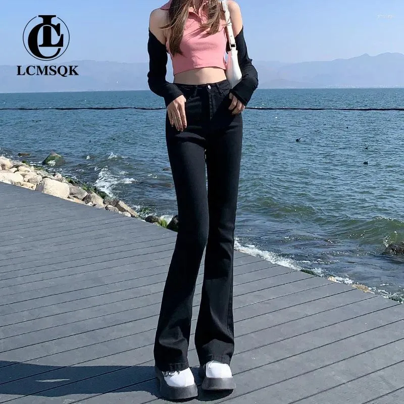 Jeans feminino Black Woman Y2K Pants Roupas femininas de rua reta Denim da moda coreana High Caist 2024 Flare