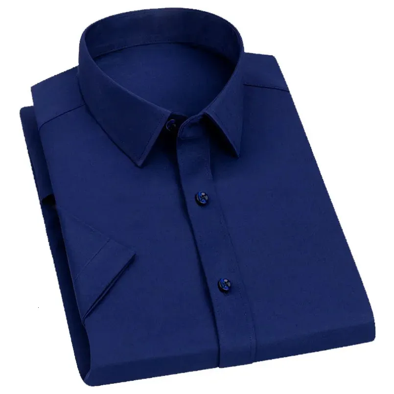 Mens klänning avslappnad kortärmad is siden skjorta vit blå manlig skjorta för män sociala varumärke bröllop fest skjortor toppkvalitet 240329