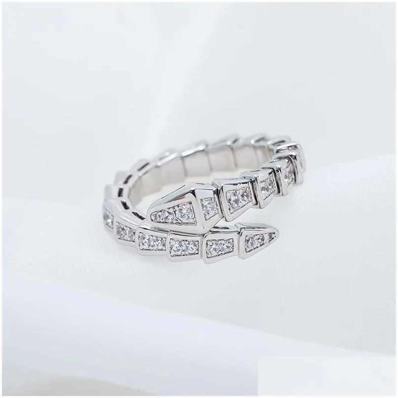 Bandringe Klassische Essigner -Designer Ring Sier für Frauen offenes Schlangenmuster leicht zu verformen Lady Bone FL Diamond Top Level Gi Otykb