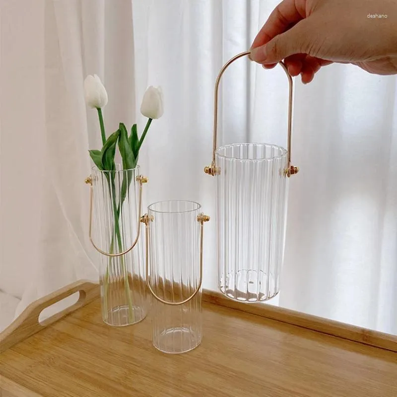 Vases Creative Transparent Portable Vertical Grain Glass Vase Plant Hydroponic Terrarium Art Table Crafts