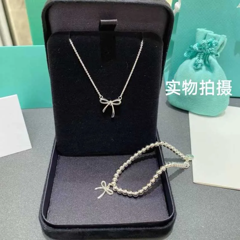 Designer Brand Seiko S925 Silver Tiffays Series Smooth Bow Necklace Buddha Bracciale Classic Simple Versatile Stile semplice