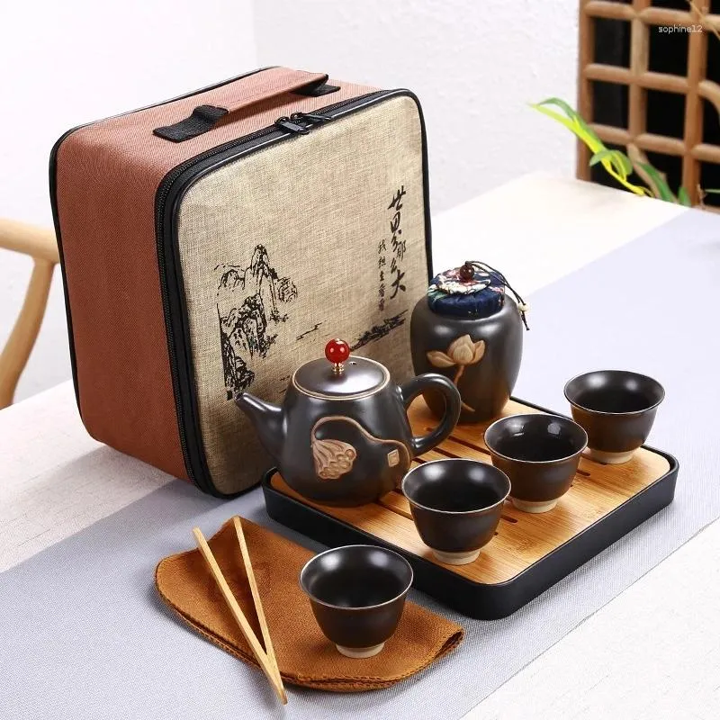 Teaware conjunto de bule de cerâmica um pote de quatro xícaras de viagem ao ar livre