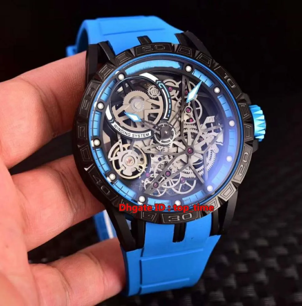 7スタイル高品質の時計Excalibur Black PVD ​​Japan Miyota Automatic Mens Watch RDDBEX0575 Blue Skeleton Dial Rubber Strap Gents 4409833