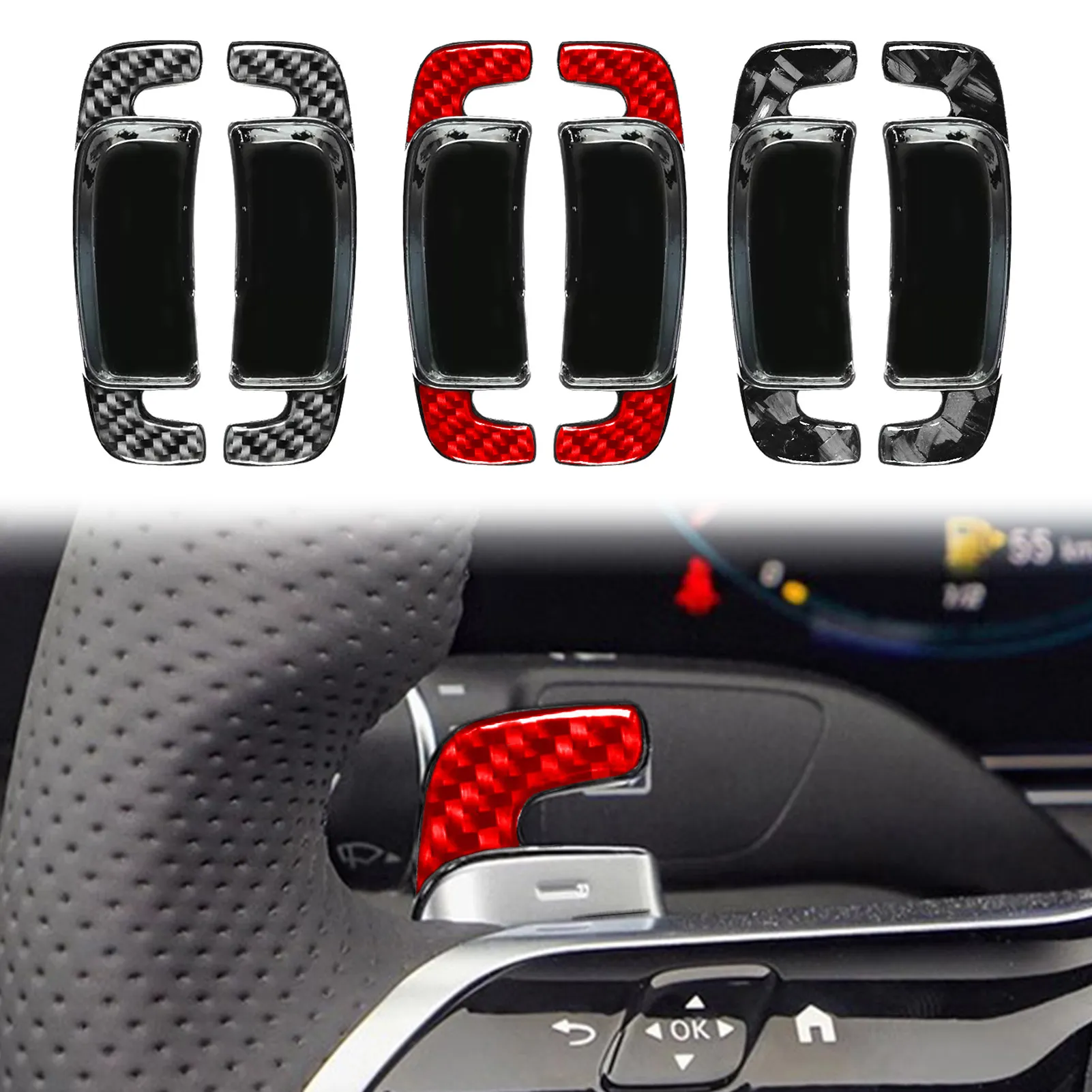 For BENZ E EQS SL GT 2021-2023 Class Car Carbon Fiber Steering Wheel Paddle Shift Extension Shifters DSG Sticker Styling
