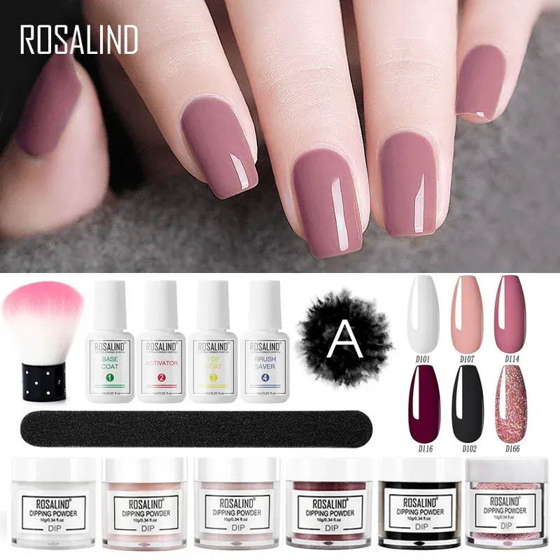 Robes rosalind tremper en poudre de poudre ongles de gel de poudre en cristal en crustal décoration art top manucure manucure treip poudre kit