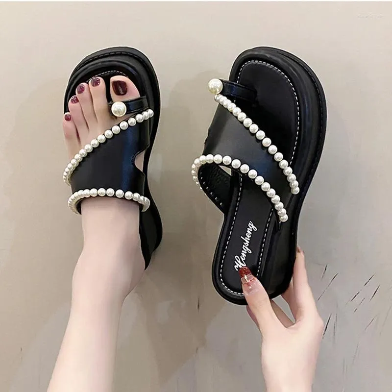 Slippers Beaded Clip Toe Shoes Wedges Women Slingback Sandals 2024 Summer Platform Pumps Flip Flops Fashion Dress Slides Femme