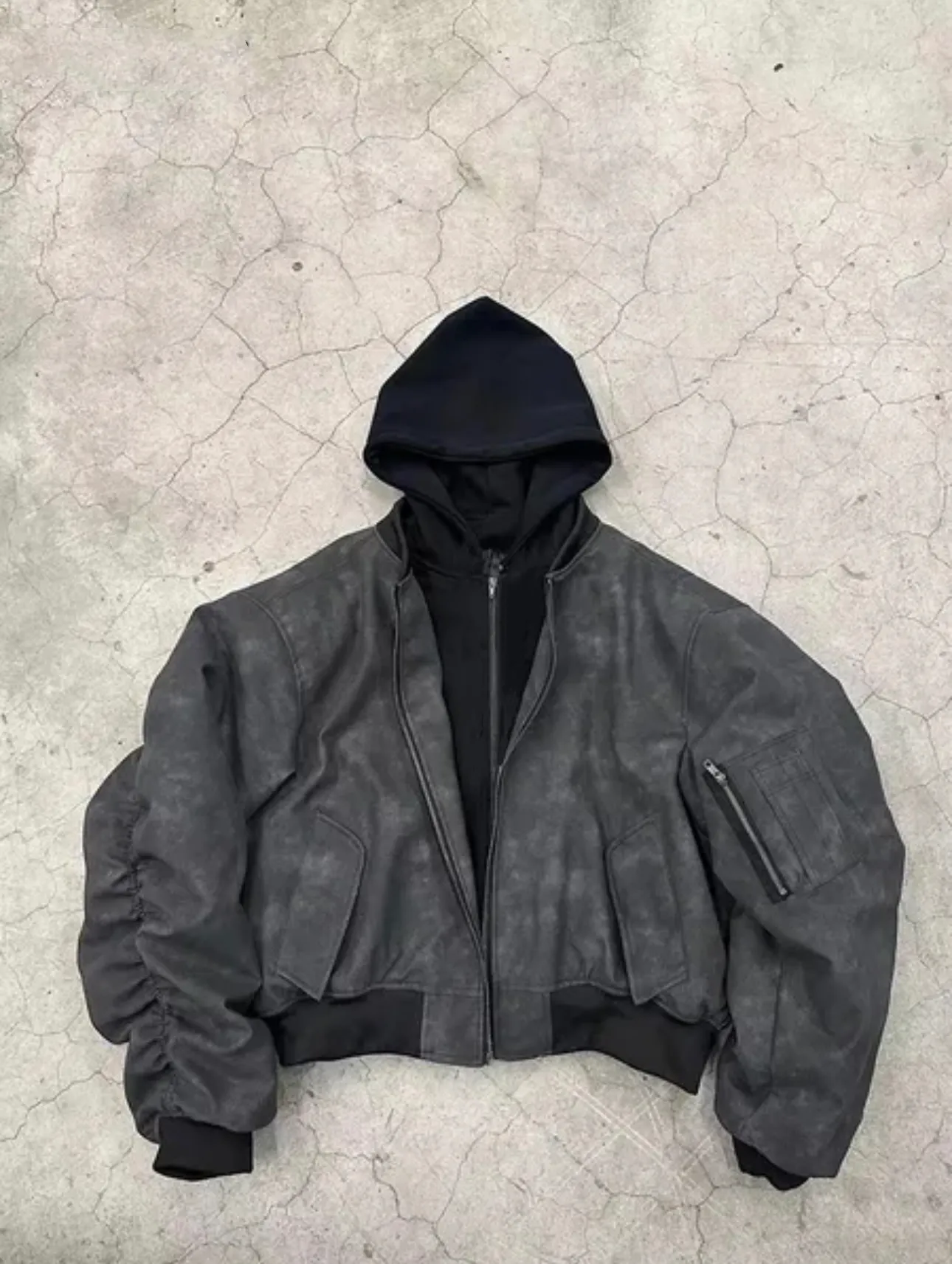 Men's Oversized Black Faux Suede PU Leather Jacket with Zipper and