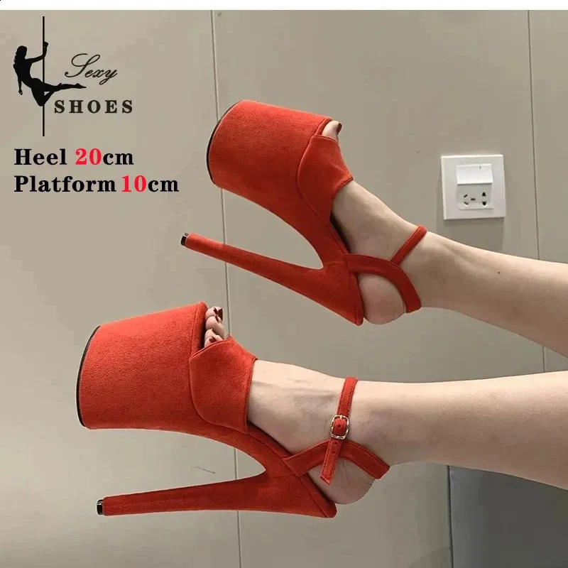 Sandal 2023 Chic Sexy Suede 8Inches20cm Sandaler Peep Toe Platform Pole Dance Shoes Stripper Heels Nightclub Stiletto 240327