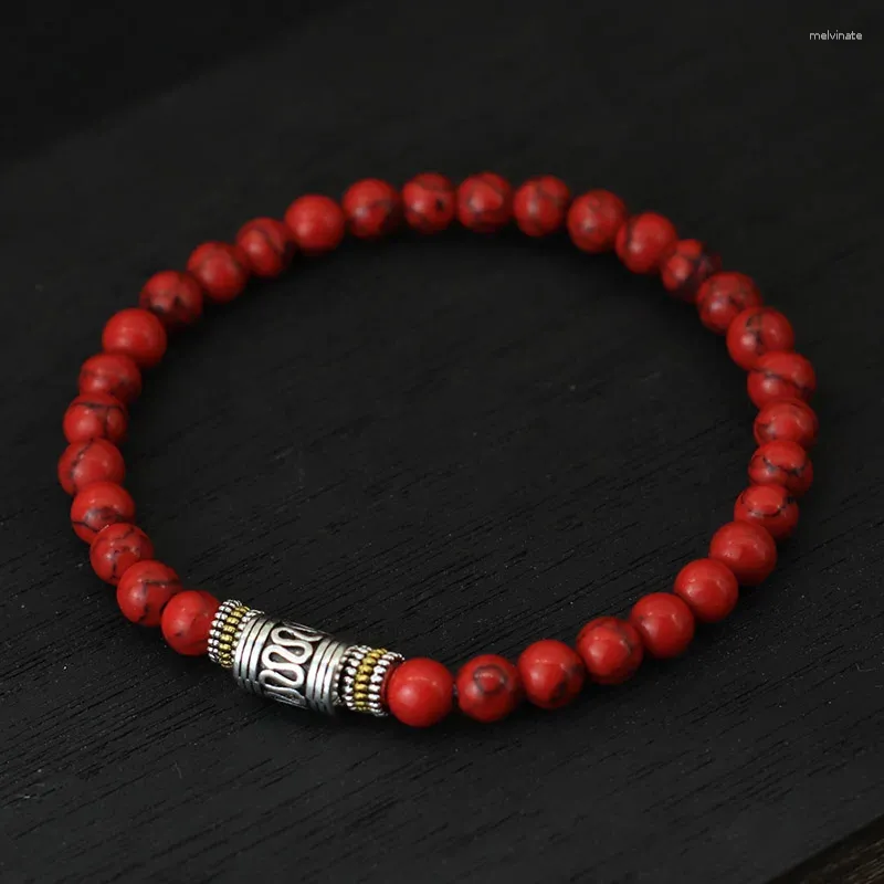 Charm Armbänder minimalistisch 6 mm Natursteinarmband Unisex Sanskrit Yoga Meditation Perlen Braklet Lucky Red Braslet Tibetaner Buddhist