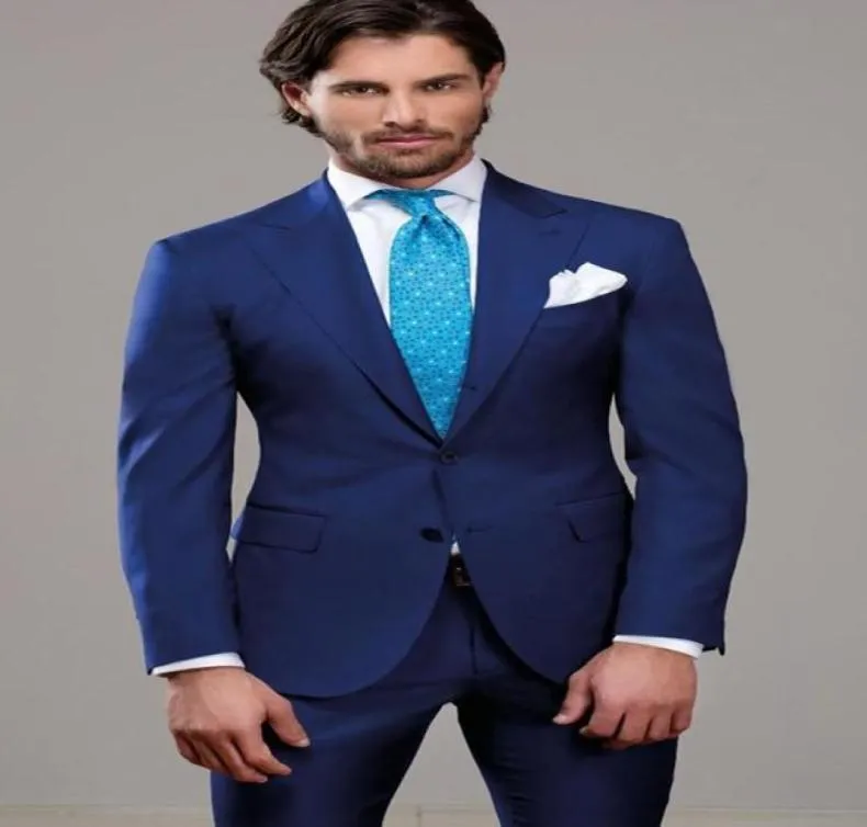 Custom Made Blue Color Slim Fit Two Buttons Business Groom Tuxedo Process Lapel Groomsmen 2020 New Men Wedding Suits 7934991006