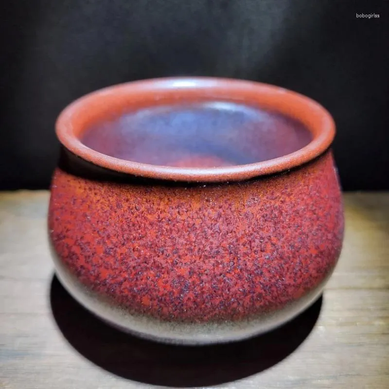 カップソーサーJianyang Jianzhan Perimmon Red Rust Pattern Big Belly Cupシングルティー大容量セットボウル