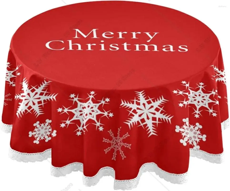 テーブルクロスメリークリスマススノーフレークラウンドテーブルクロス洗濯可能なポリエステルカバーキッチンダイニングパーティーテーブルレットトップ装飾60インチ