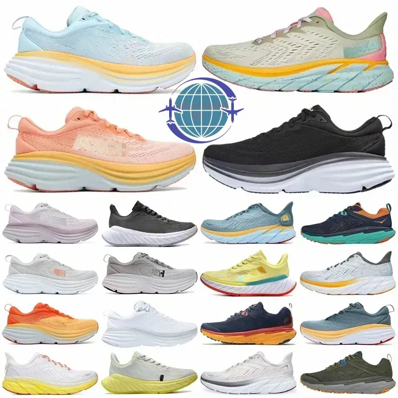 2024 Sapatos correndo três pretos brancos neblina laranja laranja em pó roxo amarelo pêra de pêra de mármore clifton 9 bondi 8 masculino tênis feminino tênis feminino