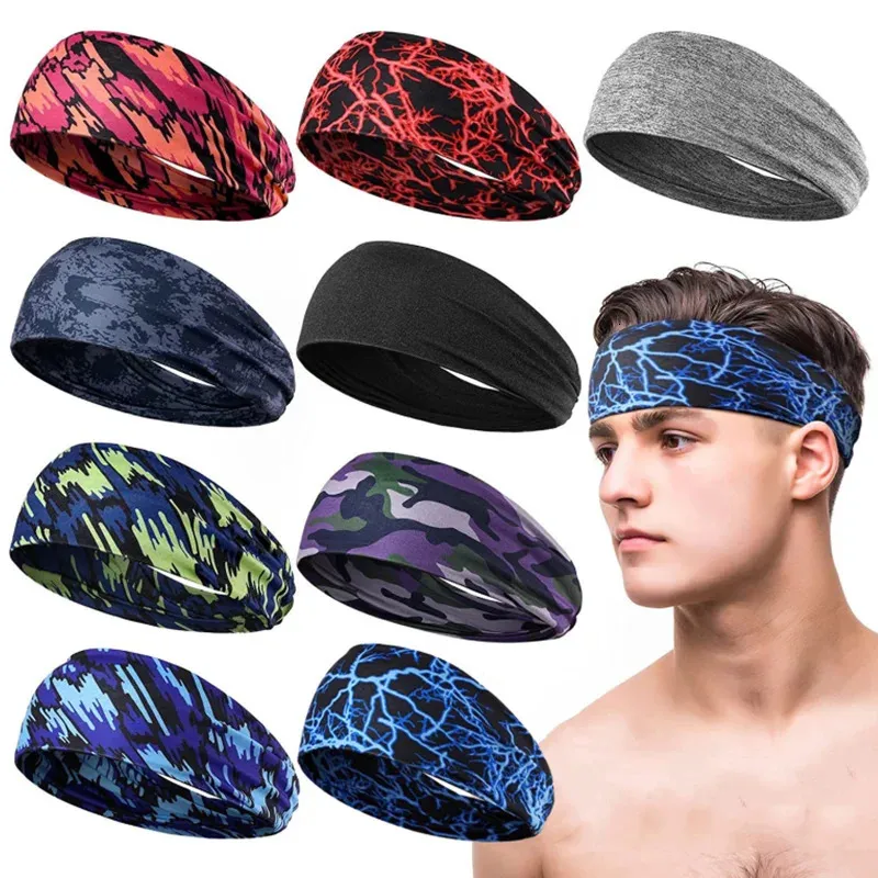 High Elastic Mens Sports Sweatband Headband Print Gym Running Tennis Headwrap Breathable Outdoor Yoga Hair Band 240402