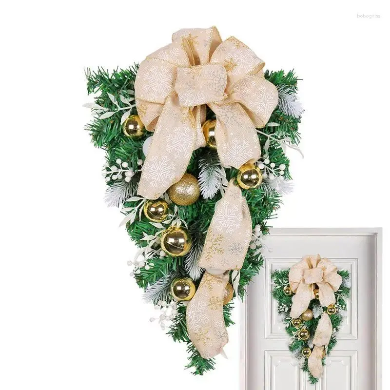 Fleurs décoratives de Noël en larme de larme swag doré bowknot balles de porte de porte couronne guirlande élégante