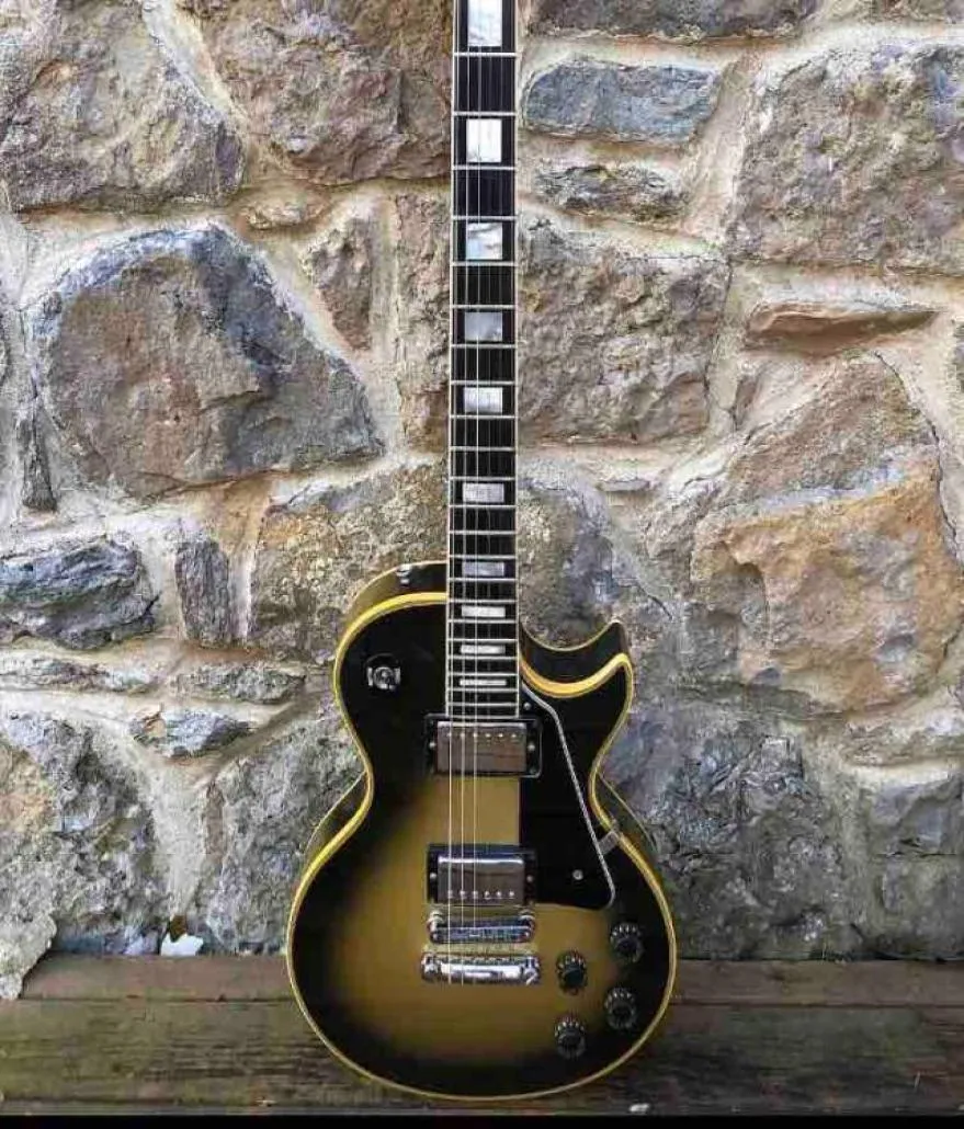 Negozio personalizzato oro in argento esplosione giallo vb chitarra elettrica a 5 ply giallo corpo legante hardware cromato 5366356