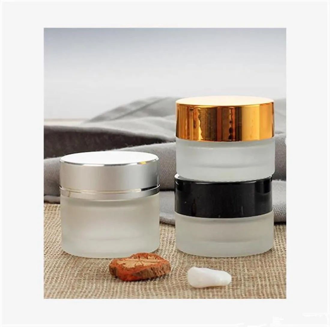 5G5ML 10G10ML exklusiv kosmetisk förvaringsbehållare Face Cream Lip Balm Frosted Glass Bottle Pot With Lock och Inner Pad Epacket5473175