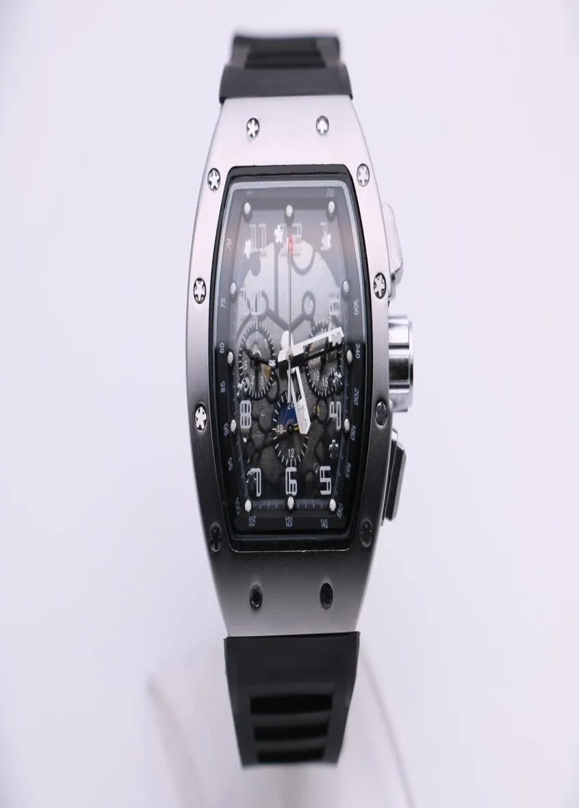 high quality Man 011 Silver watch Black rubber case 6 needle Automatic machinery But ton Multifunction 48mm8212726
