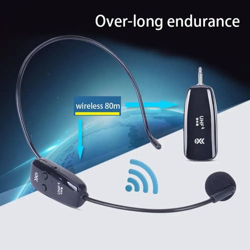 Mikrofoner UHF trådlöst huvudhuvudmikrofon 2 i 1 handhållen bärbar mic röstväxlareförstärkare för att lära tal 3,5 mm plug -mottagare