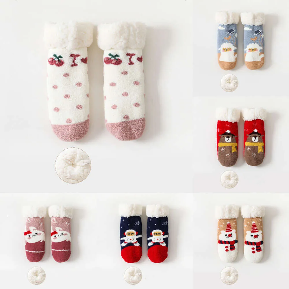 Neues neues Winter Neugeborenes Baby Cartoon Weihnachten verdicken Baumwolle warmer Boden Kinder Socken Nicht-Schlupf-Kinder Thermalsocken für 0-4 Jahre