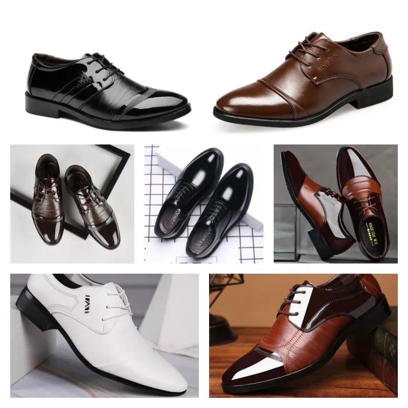 Top Designer Luxe multi-style lederen zwarte casual schoenen voor heren, grote zakelijke jurk puntige tie-up trouwschoen